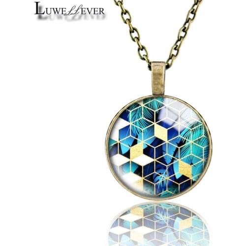 Leaves Necklace 664 25mm Bronze 30mm Wood Rhinestone Double-sided Moon Round Glass Pendant For Women Gift
