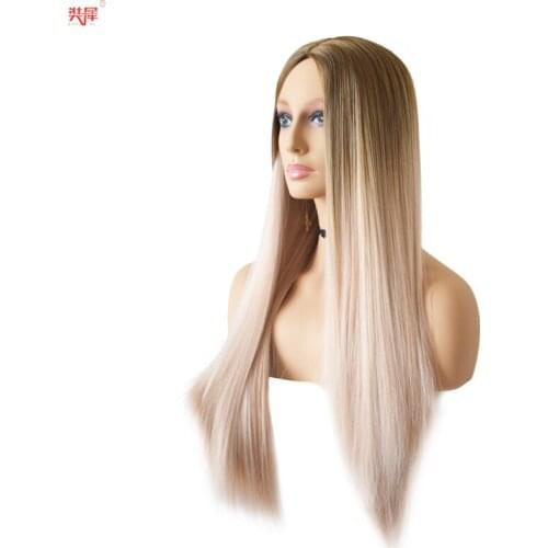 Wigs Female Ombre Brown Light Blonde Platinum Long Straight Middle Part Hair Wig Cosplay Natural Heat Resistant Synthetic Wig