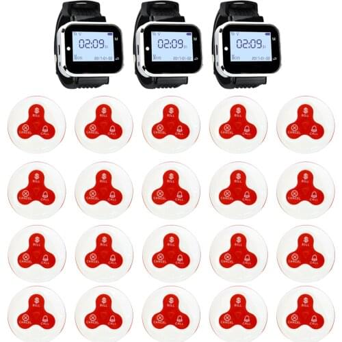 JINGLE BELLS Restaurant Pager Wireless Calling System Paging System 3 Watch Receiver+20 Call Button Pager Restaurant Equipments