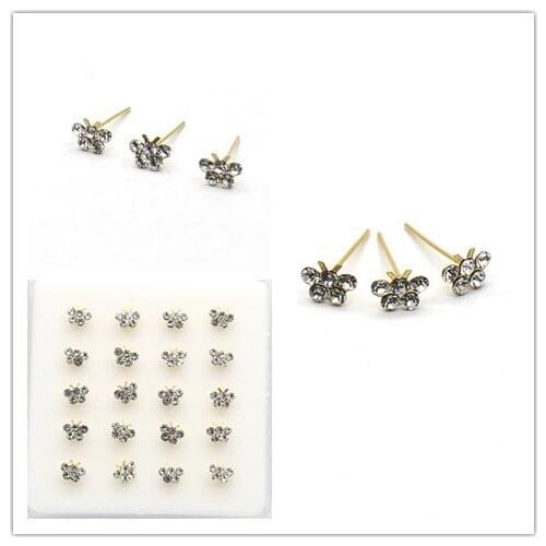 20pcs sterling silver nose studs crystal betterfly nose ring earring clear fashion wedding piercing jewelry