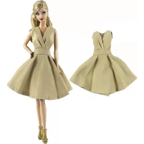 11.5" Classic Khaki Sleeveless V Neck Princess Dress for Barbie Doll Clothes Outfits Party Gown Vestidos 1/6 BJD Accessories Toy