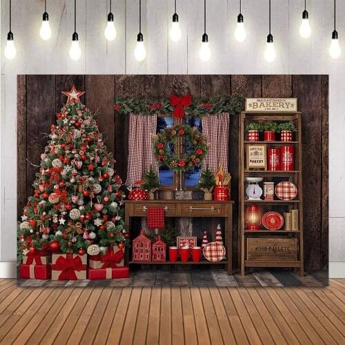 Christmas Windows Backdrop for Photography Newborn Kids X-mas Holiday Party Decoration Supplies Cupboard Wreath Photocall Props
