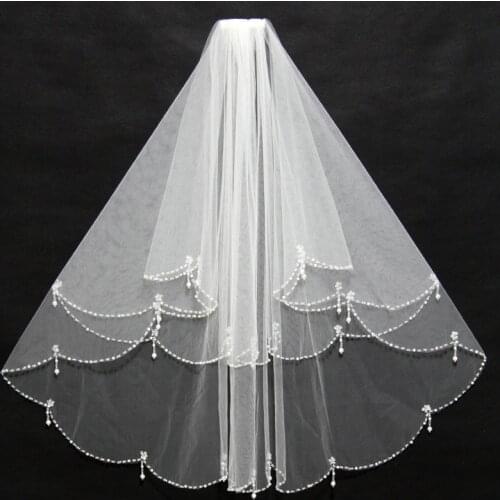 Beaded Edge Bridal Veils White Ivory Short Bride Wedding Veils With Comb Women Wedding Accessories 2022