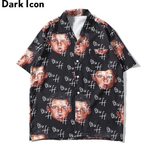 Dark Icon Bluff Boy Full Printing Hip Hop Shirt Street Summer Short Sleeved Mens Shirts Streetwear Clothing