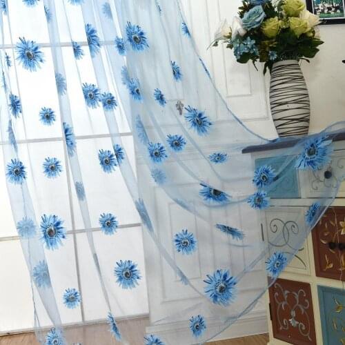 100x200cm Sheer Sunflower Curtain Panel Home Decor Room Divider Valance Drape