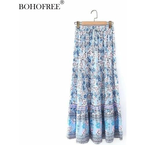 Vacation Womens Clothing Light Blue Retro Print Stitching Holiday Rayon Seaside Beach Travel Casual Age Reduction Skirt