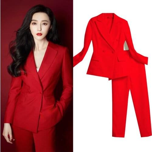 2020 High Quality Fashion Two-piece Womens Autumn Wear New Temperament Korean Professional Wear Double Breasted Suit Pant Suits