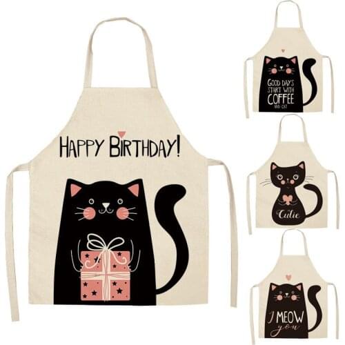 1 Pcs Kitchen Apron Funny Black Cat Printed Sleeveless Cotton Linen Aprons for Men Women Home Cleaning Tools