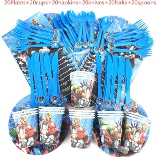 120Pcs Avengers Theme Disposable Tableware Kids Boys Birthday Party Decoration Paper Plate+Cup+Napkin+Spoon+Knife+Fork Supplies