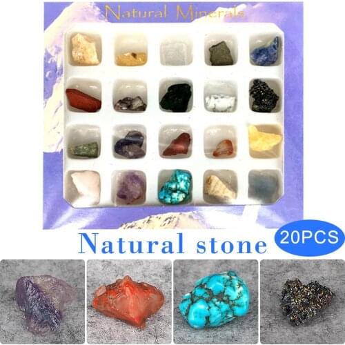 20pcs Natural Stone Ore Specimen Mineral Crystal Boxed Crystal Rough Agate Stone Raw Ore Rock Collection Art Decoration Set Gift