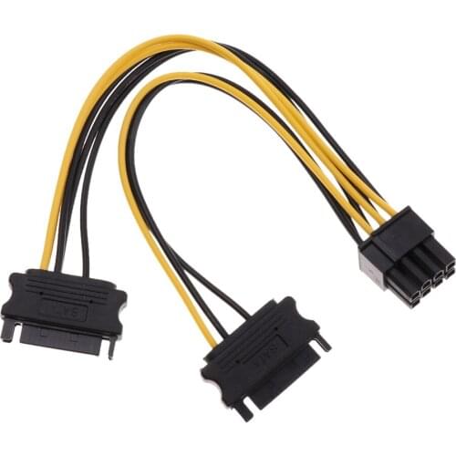 20cm PCI-E Dual SATA 15PIN to 8P Power Cables for Graphics Video Card of Computer