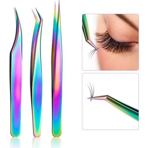 3pcs/set Curved Eyelashes Extensions Tweezers Gradient Eyebrow Picker Stainless Steel Nail Decor Nipper Make Up Tools