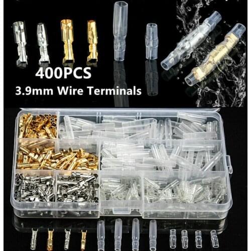 400Pcs Round Plug Circular Socket 3.9mm Plug Electrical Wire Spade Connector Motorcycle Car Motorcycle Truck Repair Accessories