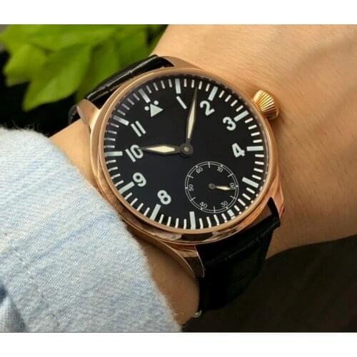 44mm Sapphire crystal or mineral glass Asian 6498 Mechanical Hand Wind movement mens watch Rose gold case luminous gr322-g8