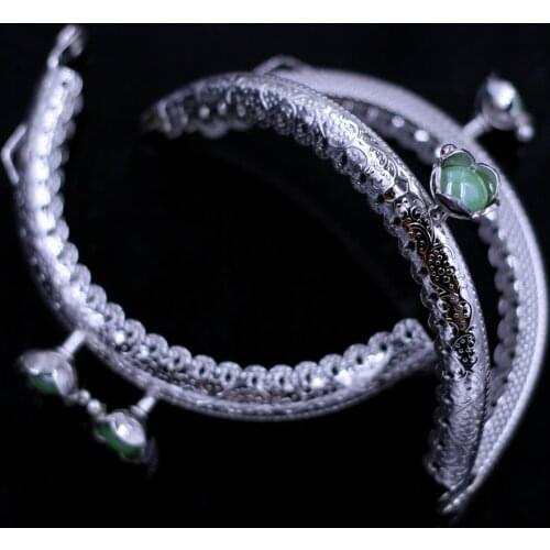50PCS 8.5cm Ruffled Semicircle Purse Bag Frames Metal Kiss Clasps Clutch Buckle Green Lotus Head Handbag Handle Luggage Hardware