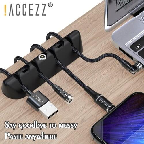 !ACCEZZ 3pc Cable Organizer Magnetic Cable Plug Management Clip Box For Keyboard Mouse Headset USB Cable Wire Winder Cord Holder