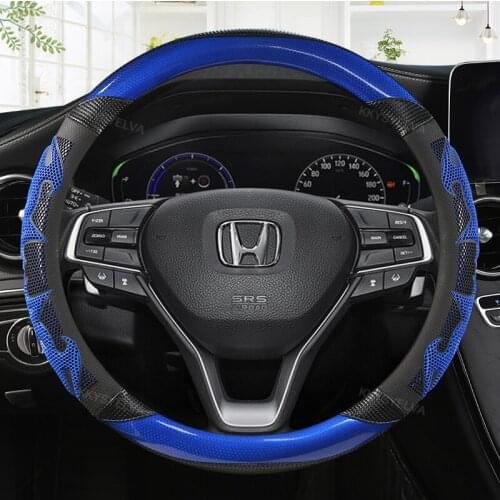 Car Carbon Fiber Leather Steering Wheel Covers Interior Accessories 38cm for Honda CRV HRV Odyssey Accord City Civic Car Styling