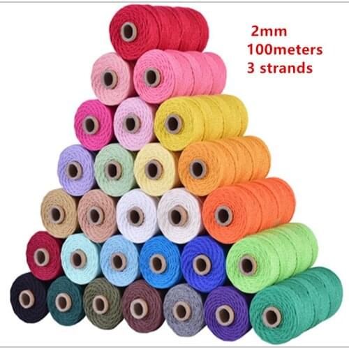 2mm Colored Cotton Cord Twine String Cord Flipped100% Natural Macrame Cotton Rope Craft Cord for DIY Knitting Home Wedding deco