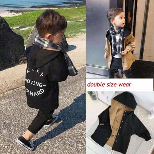 Spring And Autumn Baby Boys Girls Windbreaker Jacket Children Both Sides Wear Hooded Cute Handsome Trench Coat