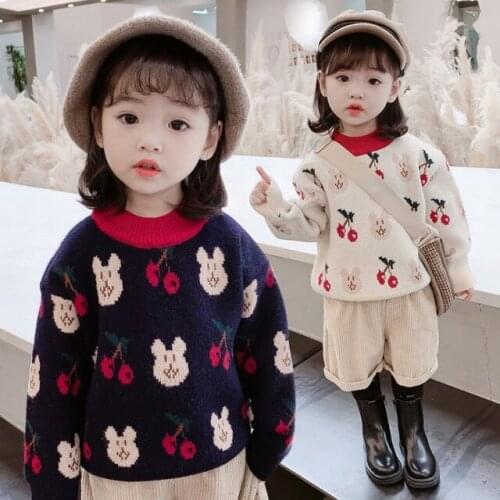 Kids Clothing 2020 Autumn Winter Baby Girls Cartoon Sweaters Fashion Cute Cherry Bear Knitting Pullover Sweater for Girl 2-7 Y