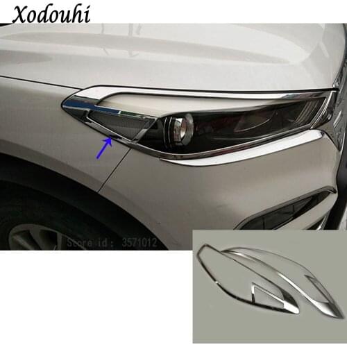 For Hyundai Tucson 2015 2016 2017 2018 Car body styling front head Light lamp hood Molding frame stick ABS Chrome cover trim