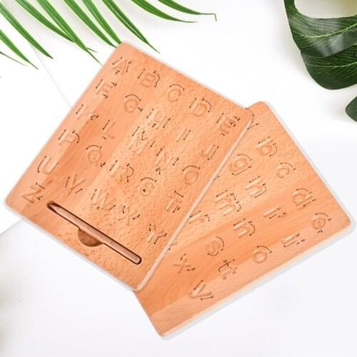 Wooden Alphabet Tracing Board with Convex Groove Double Sided Wooden Letter Drawing Board for Kids Early Educational Toy