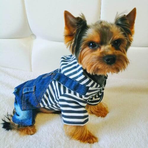 Denim Dog Jacket Stripe Dog Jumpsuit Fashion Cowboy Suit Chihuahua Jeans Vest Spring Rompers Clothes for Pugs Yorkshire Poodle