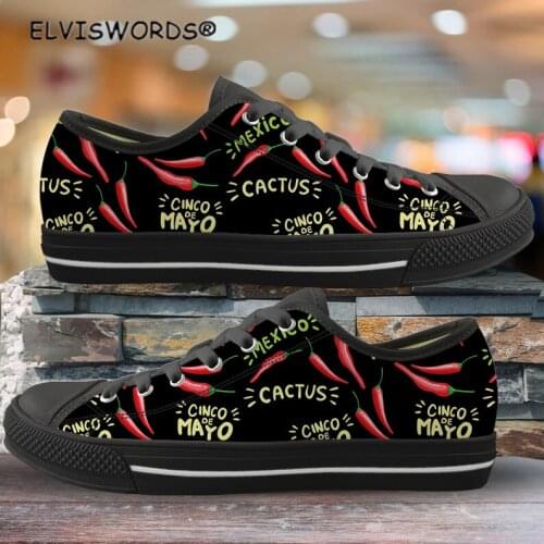 ELVISWORDS Red Chilli Design Casual Ladies Low Top Style Vulcanized Shoes Comfortable Lace Up Walking Shoes Flats for Women