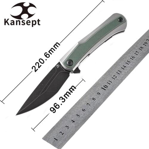 Kansept Green G10 Kratos K1024A2 Flipper Pocket Knife 3.79'' S35VN Blade, Titanium Handle Tactical Camping Folding Knife
