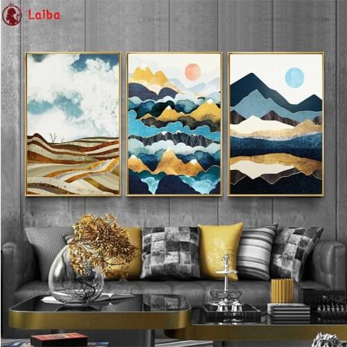 Round Diamond Painting Abstract art, sunrise landscape Full square Rhinestone of Picture Diamond mosaic Valentines Day gift