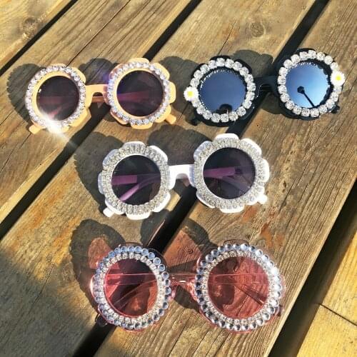 Round Baby Summer Sunglassess Pink Mirror Lens UV400 Kids Eyewear Diamond Gorgeours Eyeglasses Crystal Gafas