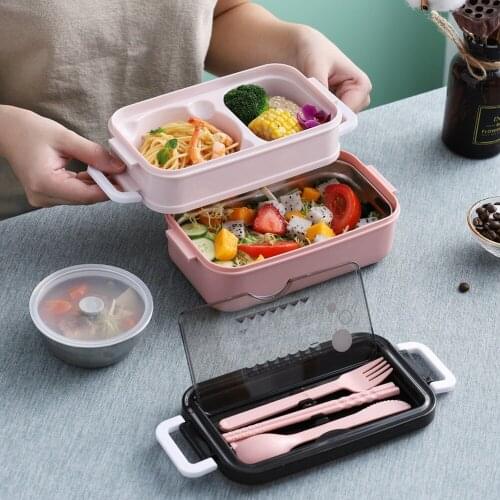 Lunch Box Bento Box for Student Office Worker Double-layer Microwave Heating Lunch Container Food Storage Container New