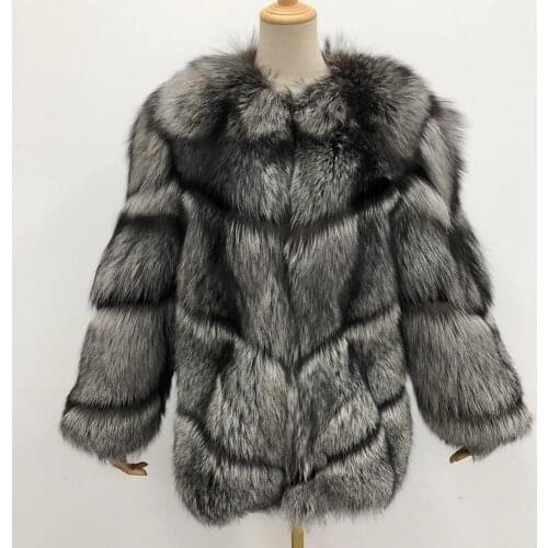 Janefur Silver Fox Fur Jacket New Plush Womens Fur Coat 100% Real Fur Coat Winter Warm Overcoat
