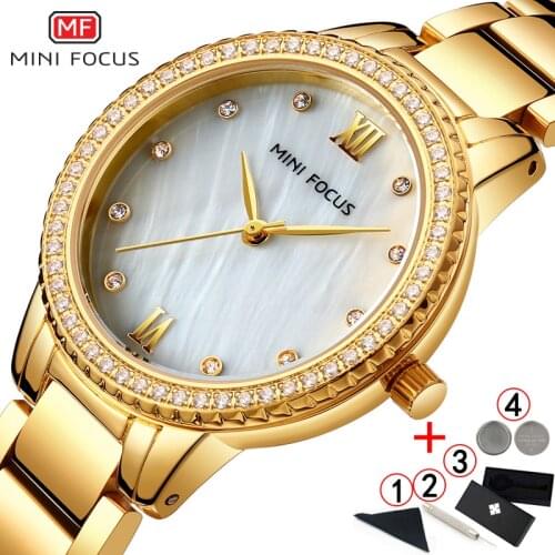 Mini Focus Women Luxury Brand Watch 2020 Fashion Rhinestone Gold Womens Wrist Watches Elegant Ladies Watches Golden Wristwatch