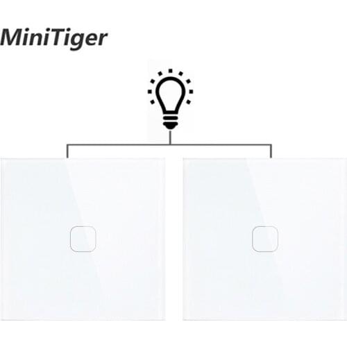Minitiger EU Standard Wall Ligth Touch Switch 1 Gang 2 Way Control Touch Screen Switch, Crystal Glass Panel, 220-250V,2pcs/pack