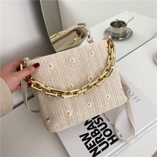 Fashion Korean Ladies Shoulder Bag 2021 Summer Straw Woven Crossbody Bags Women Chain Bag Hot Bohemian Handbag Bolsa Feminina