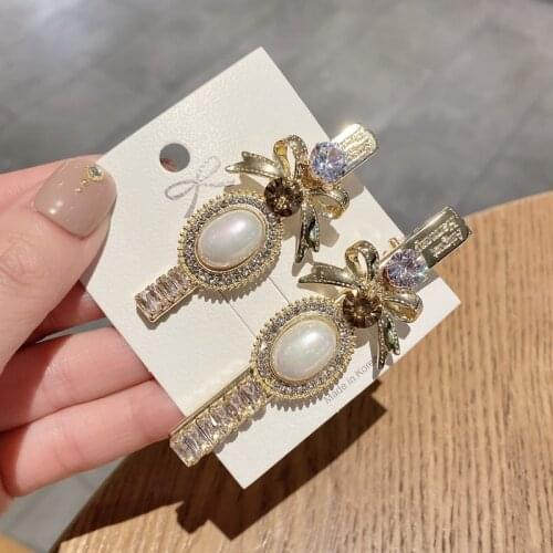 Fashion Bow Zircon Hairpins Crystal Pearl Korean Hair Clips Rhinestone Luxury Jewelry Girls Luxury Hair Accessories for Women