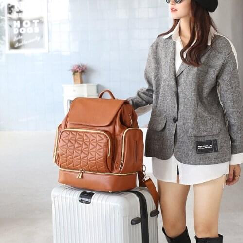 Fashion PU Leather Diaper Bag Backpack Large Capacity Baby Bag For Travel Waterproof Maternity Bag For Stroller With Free Hooks