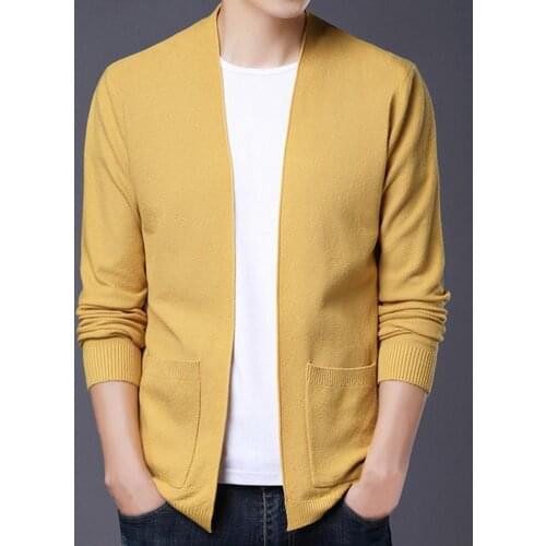 Men Cardigan Loose Fit Solid Color Coat Long Sleeve Ribbing Hem Male Sweaters Coat Csual Business Stylish Autumn