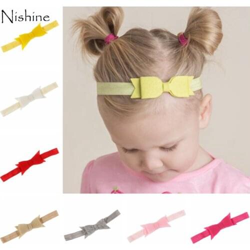 NISHINE Felt Bow Elastic Headband Baby Girls Hairband Felt Hair Bows Children Toddler Solid Kids Head Band Hair Accessories