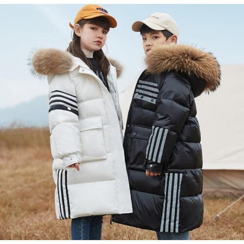 -30 Degree 2021 New Kids jacket Warm Girl Outerwear Children Winter ​Coat Thicken Real Fur Collar Boys Parkas Waterproof