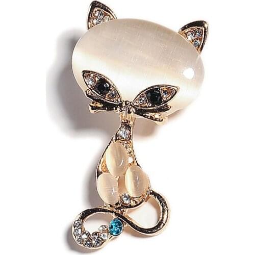 New Fashion Hot Sale Gold Color Filled Multicolor Opal Stone Fox Brooches Womens Fashion Cute Animal Crystal Pin Brooch Jewelry