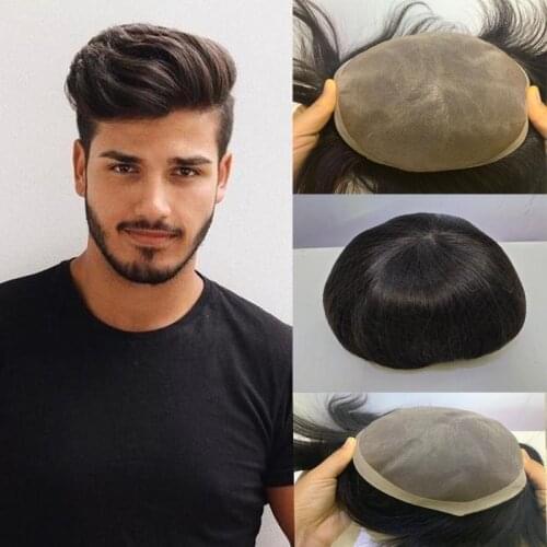New Arrival Stock Men Toupee Durable Fine Mono Base+pu Men Toupee Wig Multiple Size Natural Color Hair Patch for Men