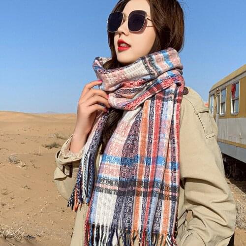 NEW Fashion Cashmere Women Plaid Scarf Winter Warm Shawl and Wrap Bandana Pashmina Long Tassel Female Thick Blanket 200*65CM