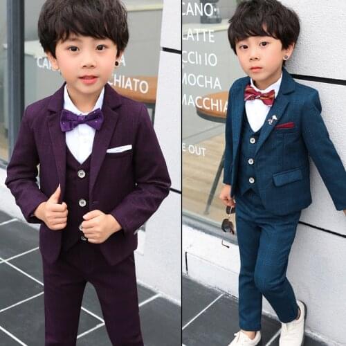 Kids Blazer for Boys Children Clothing Little Gentleman Casual Blazer Boys Suits for Weddings Coat+vests+pants 3pcs Sets 2-8Y