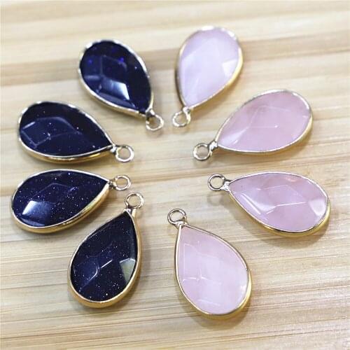 20pcs Natural Rose Quartzs Amethysts stone Pendants earring necklace Single Hole Water drop pendant charm for jewelry making