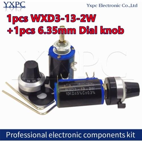 1pcs WXD3-13-2W Potentiometer + 1pcs 6.35mm Dial knob 100 200 220 470 680 1K 2.2K 3.3K 4.7K 5.6K 6.8K 10K 22K 33K 47K 100K Ohm