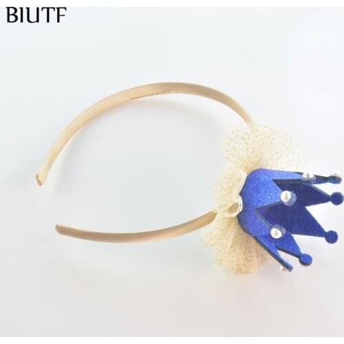 10pcs/lot Khaki Headband with Felt Pearl Crown and Mesh Flower Handmade Birthday Head Band Fashion Headwear FDA132