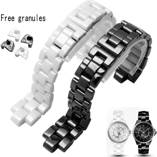 Convex Watchband Ceramic Black White Watch For J12 Bracelet Bands 16mm 19mm Strap Special Solid Links Folding Buckle