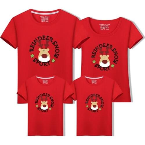 Family Matching T-Shirt 2020 Xmas Rein Deer Printed Father Mother Kids Tops Mommy and Me Mother Daughter Family Matching Outfit